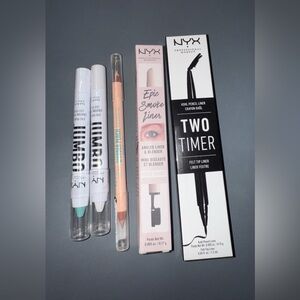 NYX EYE BUNDLE Cream Eye Crayon Duo-Macaroon & Milk & Three Different Eye Liners